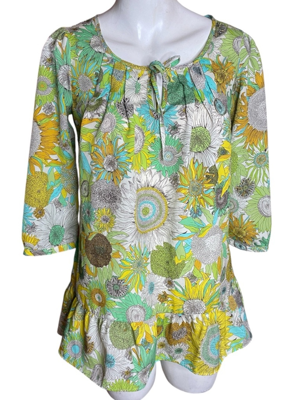 Liberty of London for Target Green Yellow Floral Peasant Blouse Size XS